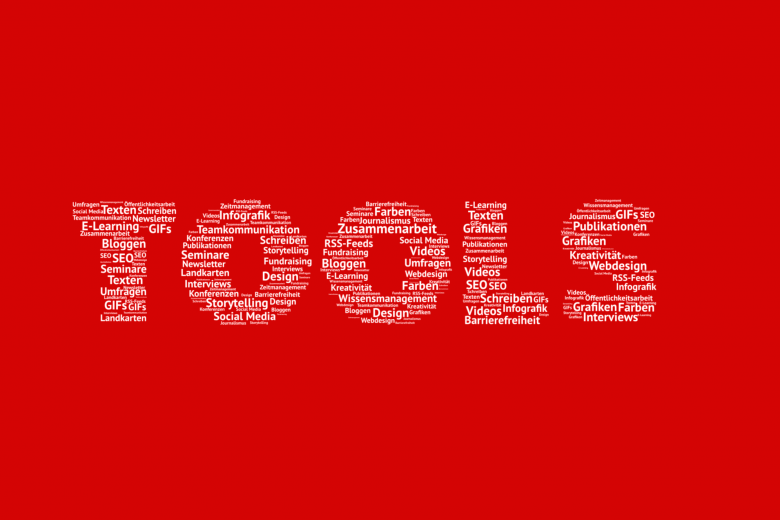 Tools-Schriftzug, der aus kleinen Schriften besteht, die die unterschiedlichen Tools-Bereiche abdecken