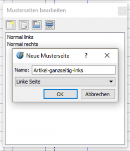 Hier ist u sehen, wie eine neue Musterseite erstellt und benannt wird.
