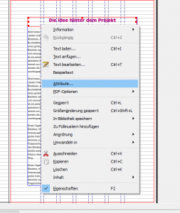 Nach dem Rechtsklick auf eine Überschrift wählst du im Kontextmenü „Attribute“.