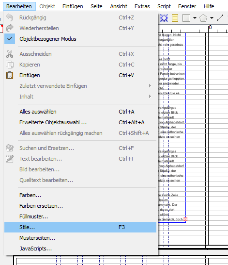 Klicke im Menü unter „Bearbeiten“ auf „Stile“.