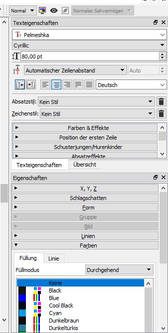 In der Palette "Eigenschaften" klickst du auf "Farben".