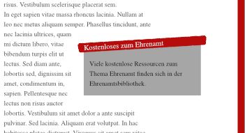 Infobox in grau, mit Überschrift vor rotem Rechteck