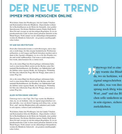 Unterüberschriften in derselben Schriftart wie die Headline und der Leadtext, in derselben Farbe wie die Headline